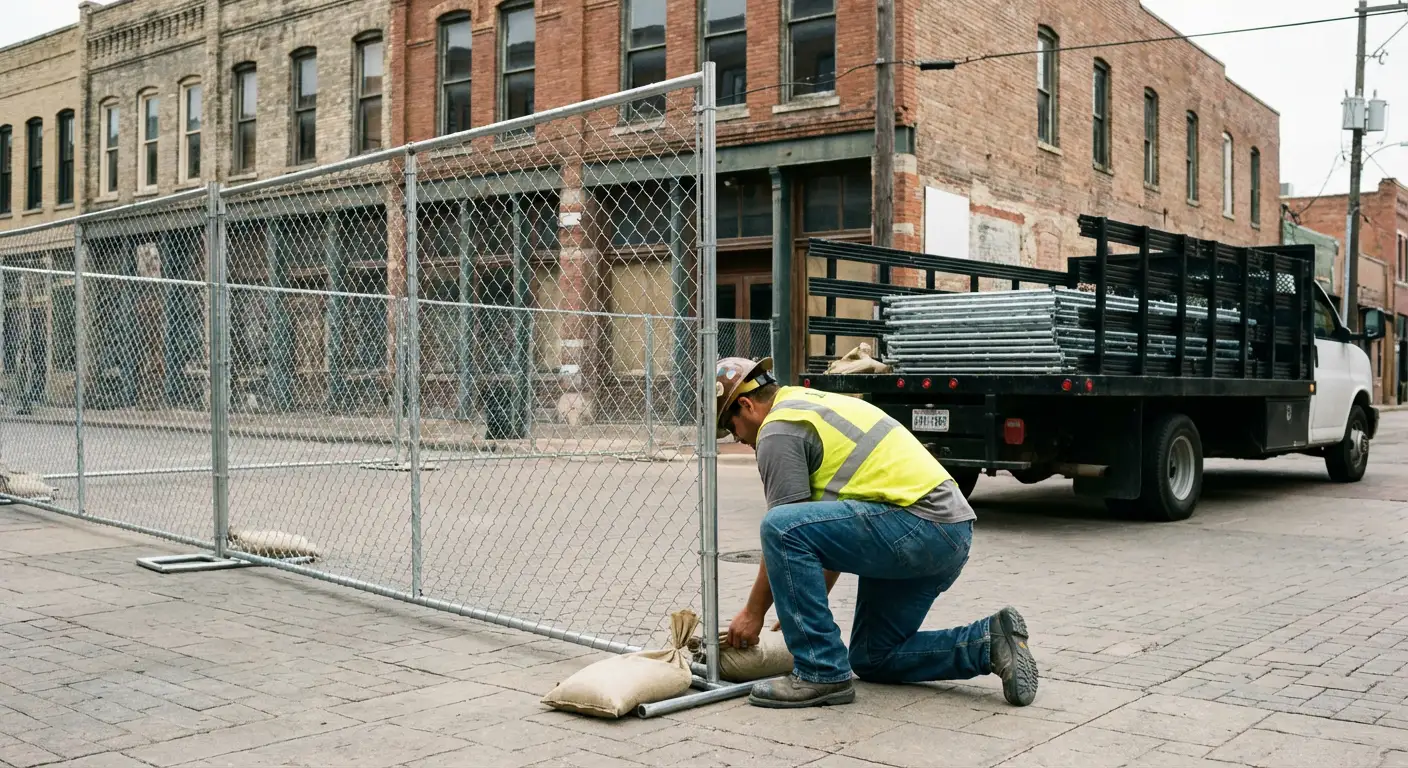 Temporary fence installation in Madera urban environment