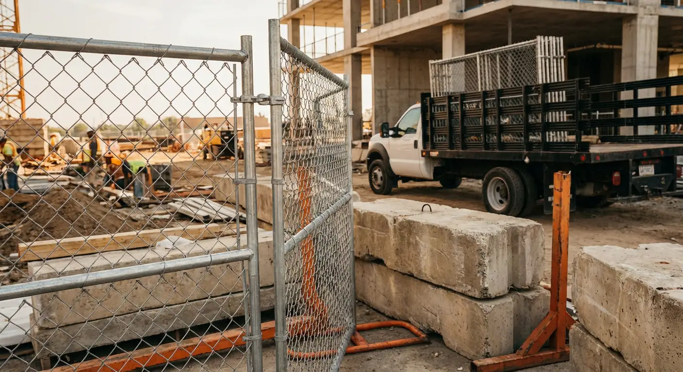 Commercial temporary fencing installation site in Madera, CA