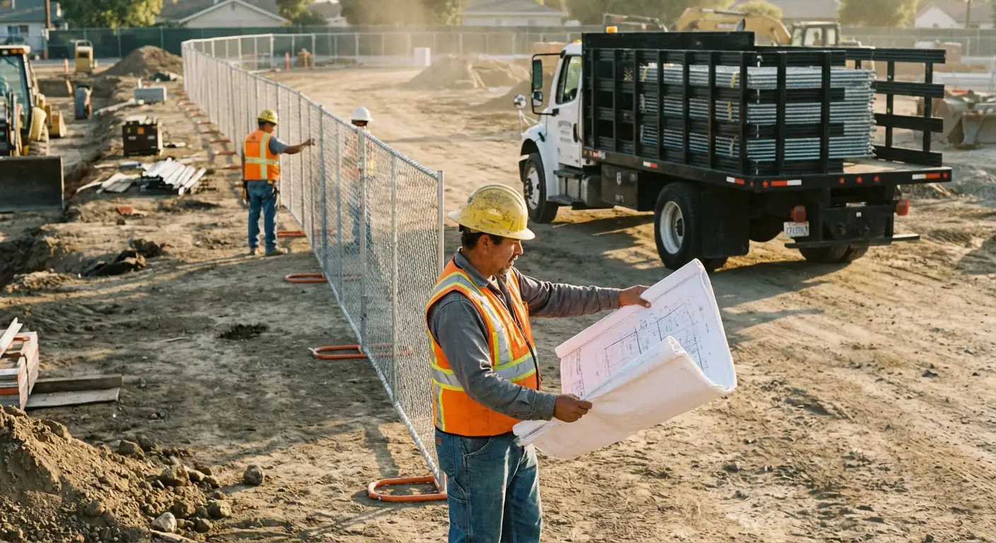 Post-driven fencing installation site in Madera, CA