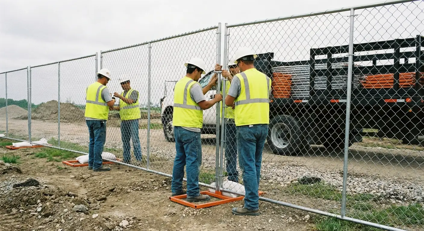 Timber City Temp Fence team installing temporary fencing in Madera, CA