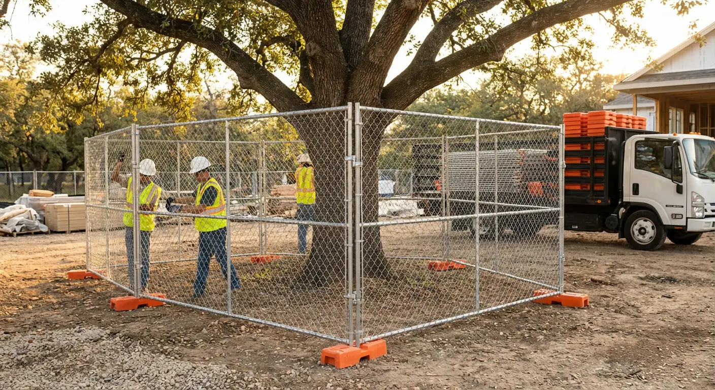Tree protection zone fencing background in Madera, CA
