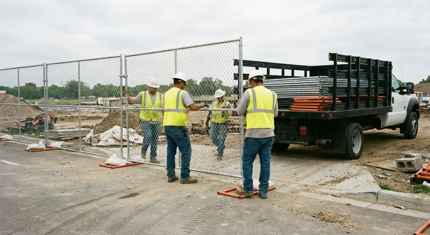 Timber City Temp Fence team securing a construction site perimeter in Madera, CA
