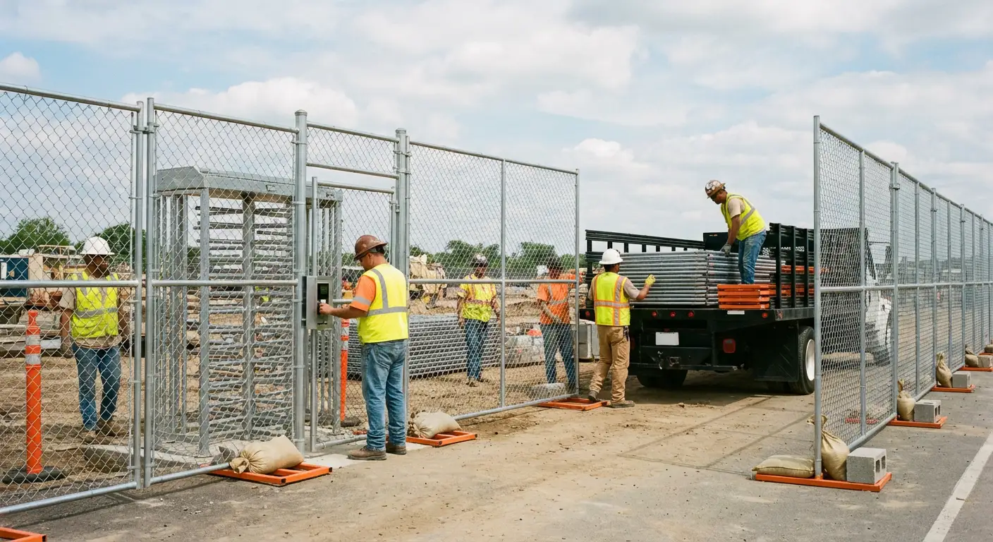 Secure construction site with temporary fencing in Madera, CA