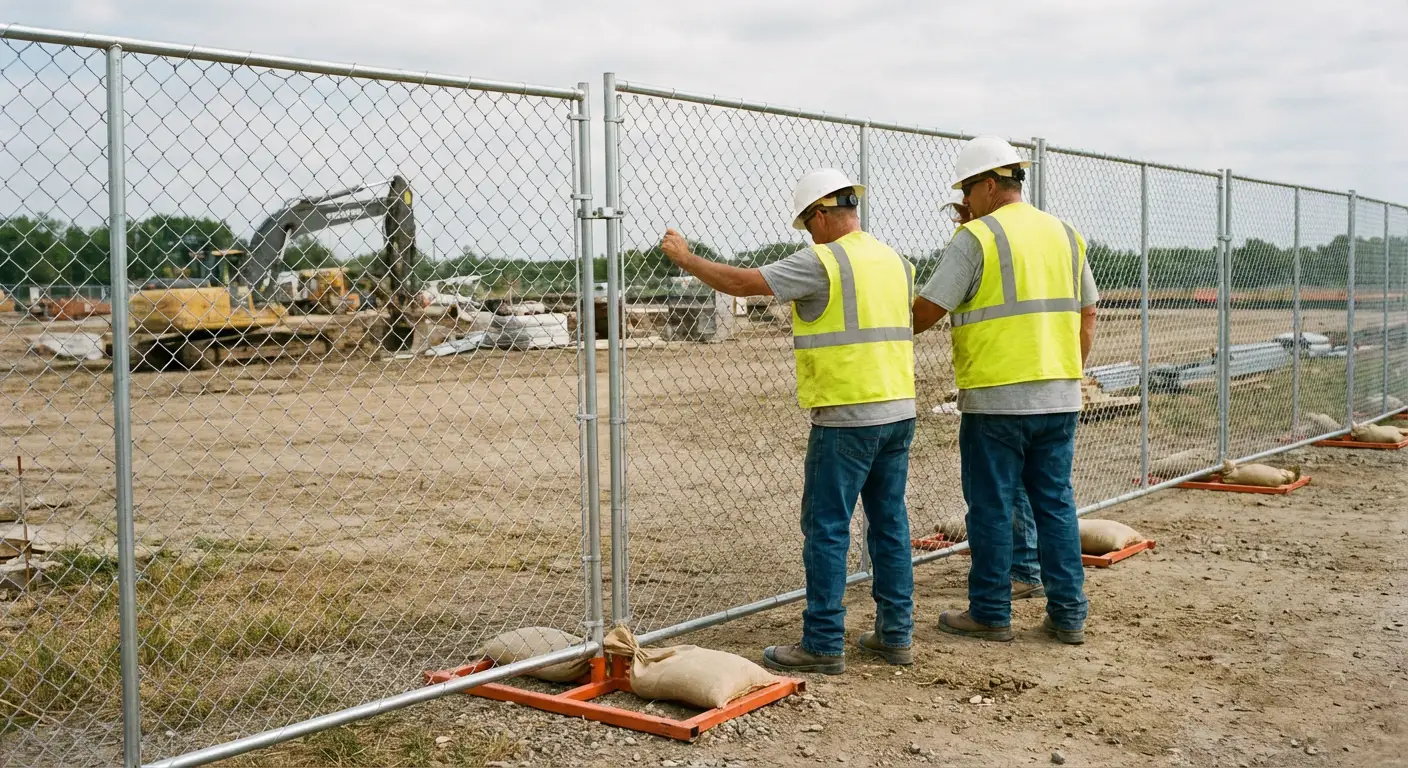 Construction site chain link panel installation in Madera, CA