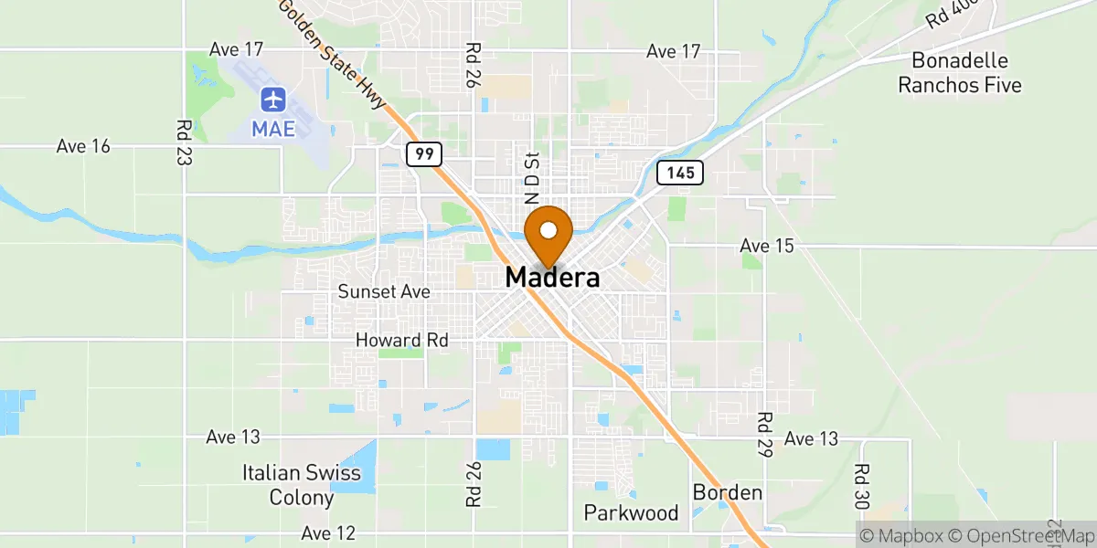 Downtown Madera neighborhood map in Madera, CA